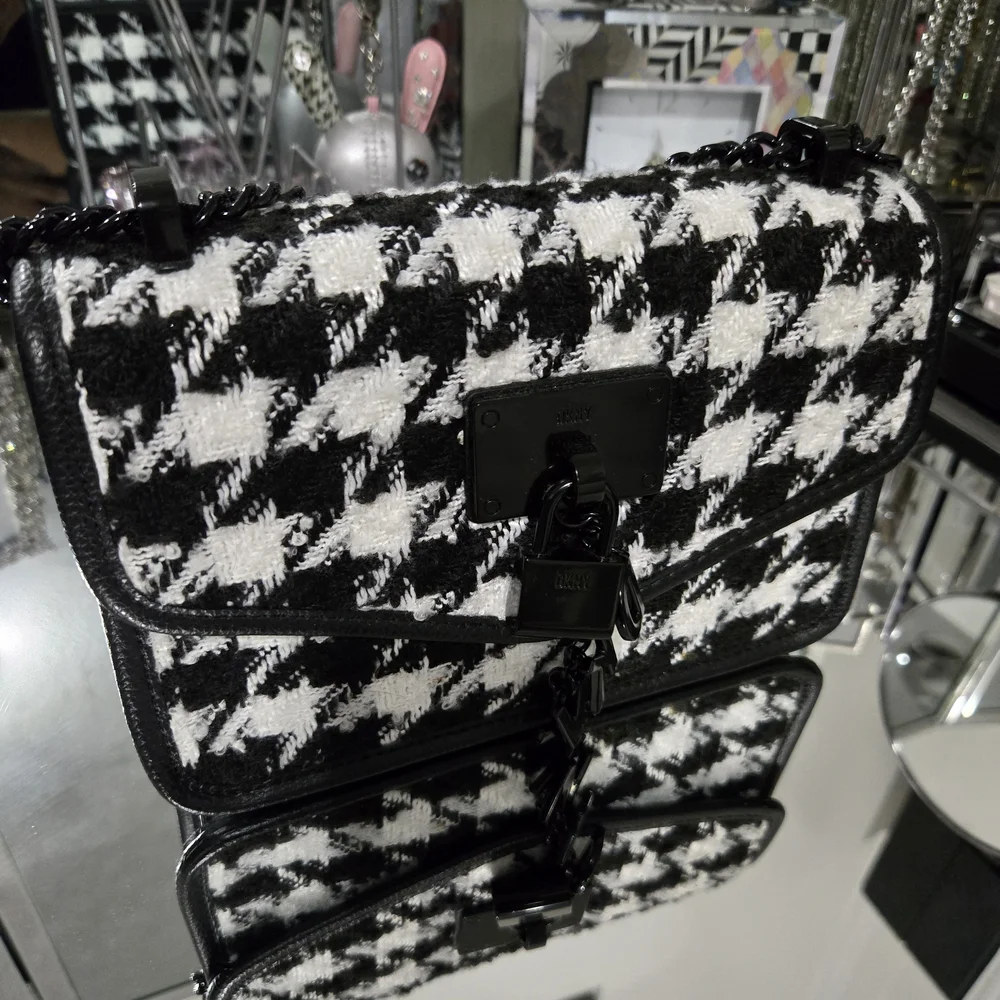 DKNY Black and White Houndstooth Crossbody Bag - Picture 1 of 6